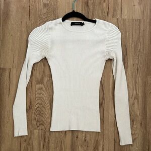 Zesica White Ribbed Long Sleeve Top